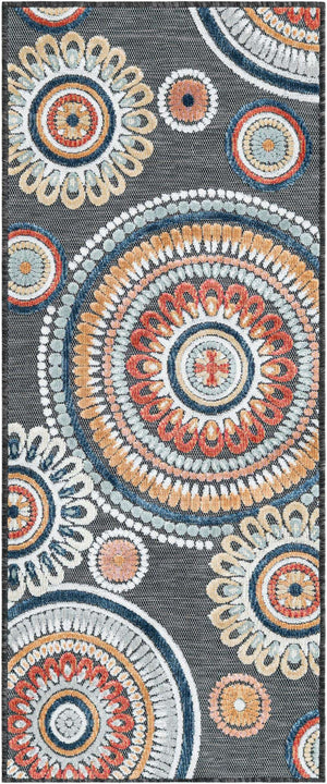 Black 2' 2 x 5' 3 Outdoor Botanical Runner Area Rug Weather Resistant for Patio, Deck, Terrace, Balcony, Porch Polypropylene Garden Floral Tropical Carpet for Sale at Rug Engine