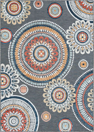 Black 6' 4 x 9' Outdoor Botanical Rectangle Area Rug Weather Resistant for Patio, Deck, Terrace, Balcony, Porch Polypropylene Garden Floral Tropical Carpet for Sale at Rug Engine