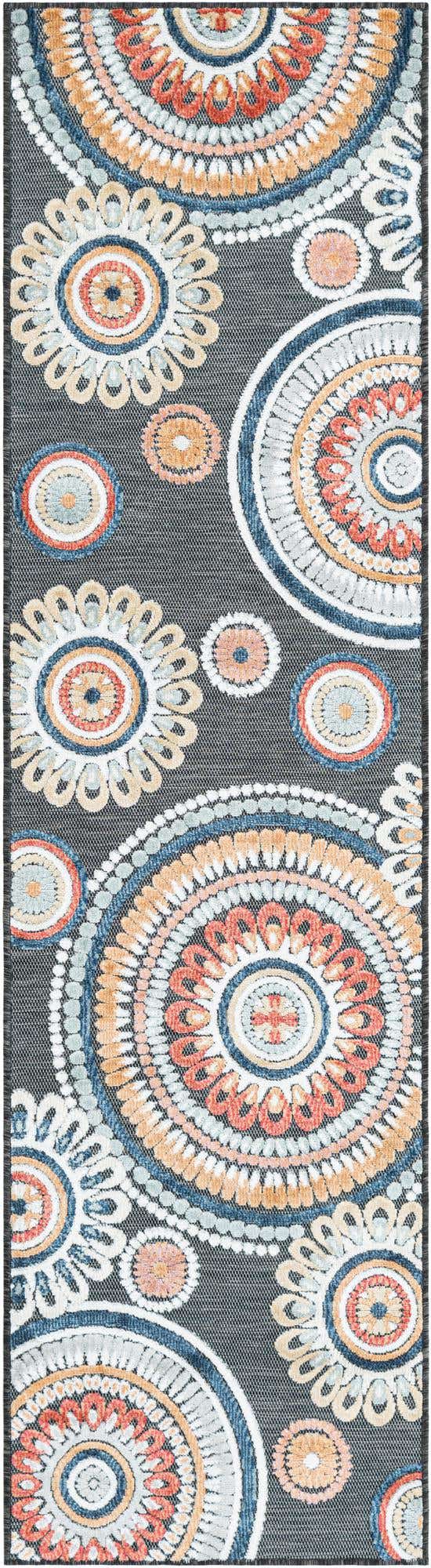 Black 2' 2 x 8' Outdoor Botanical Runner Area Rug Weather Resistant for Patio, Deck, Terrace, Balcony, Porch Polypropylene Garden Floral Tropical Carpet for Sale at Rug Engine