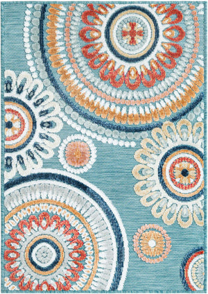 Light Blue 2' 2 x 3' 1 Outdoor Botanical Rectangle Area Rug Weather Resistant for Patio, Deck, Terrace, Balcony, Porch Polypropylene Garden Floral Tropical Carpet for Sale at Rug Engine