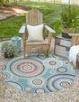 Light Blue 4' 5 x 4' 5 Outdoor Botanical Round Rug