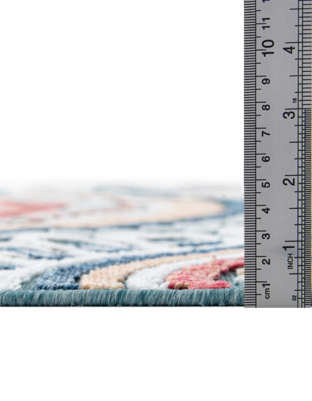 Light Blue 4' 5 x 4' 5 Outdoor Botanical Round Rug
