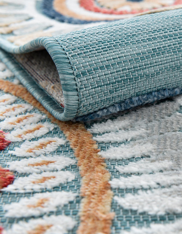 Light Blue 4' 5 x 4' 5 Outdoor Botanical Round Rug