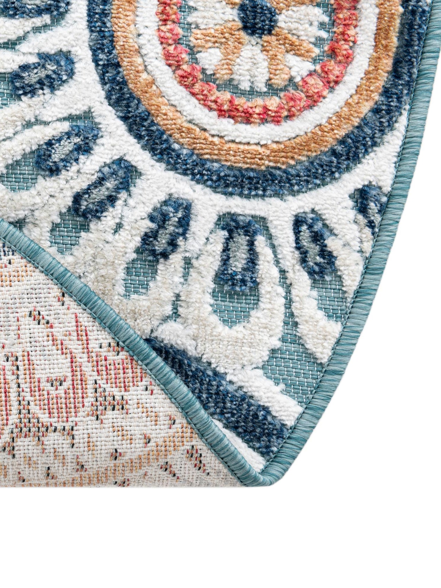 Light Blue 8' 2 x 8' 2 Outdoor Botanical Round Area Rug Weather Resistant for Patio, Deck, Terrace, Balcony, Porch Polypropylene Garden Floral Tropical Carpet for Sale at Rug Engine