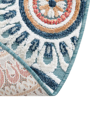Light Blue 8' 2 x 8' 2 Outdoor Botanical Round Area Rug Weather Resistant for Patio, Deck, Terrace, Balcony, Porch Polypropylene Garden Floral Tropical Carpet for Sale at Rug Engine