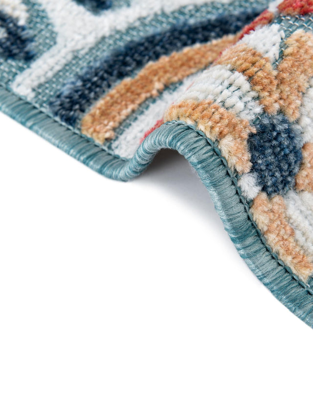 Light Blue 4' 5 x 4' 5 Outdoor Botanical Round Rug
