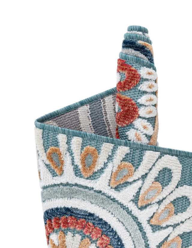 Light Blue 4' 5 x 4' 5 Outdoor Botanical Round Rug