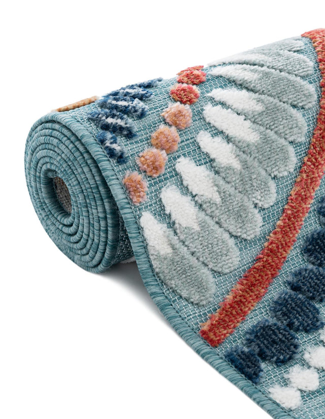 Light Blue 4' 5 x 4' 5 Outdoor Botanical Round Rug