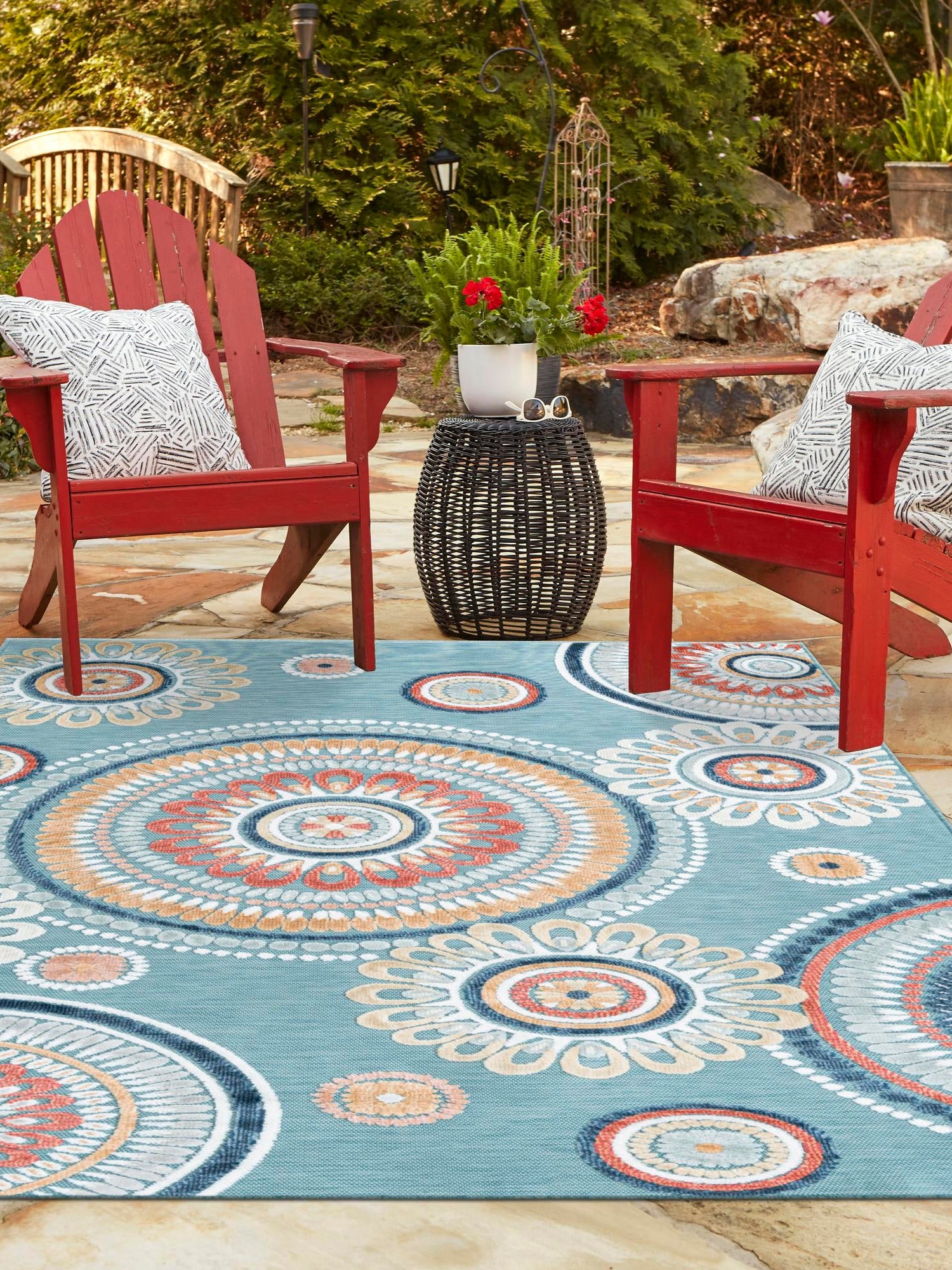 Light Blue 8' 2 x 10' Outdoor Botanical Rectangle Area Rug Weather Resistant for Patio, Deck, Terrace, Balcony, Porch Polypropylene Garden Floral Tropical Carpet for Sale at Rug Engine