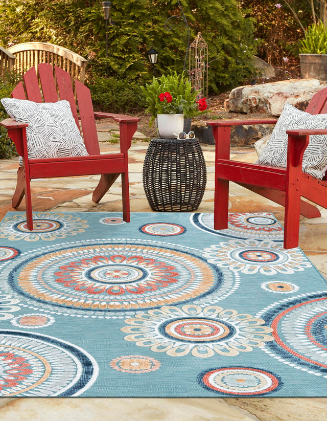Light Blue 9' 9 x 12' Outdoor Botanical Rectangle Area Rug Weather Resistant for Patio, Deck, Terrace, Balcony, Porch Polypropylene Garden Floral Tropical Carpet for Sale at Rug Engine