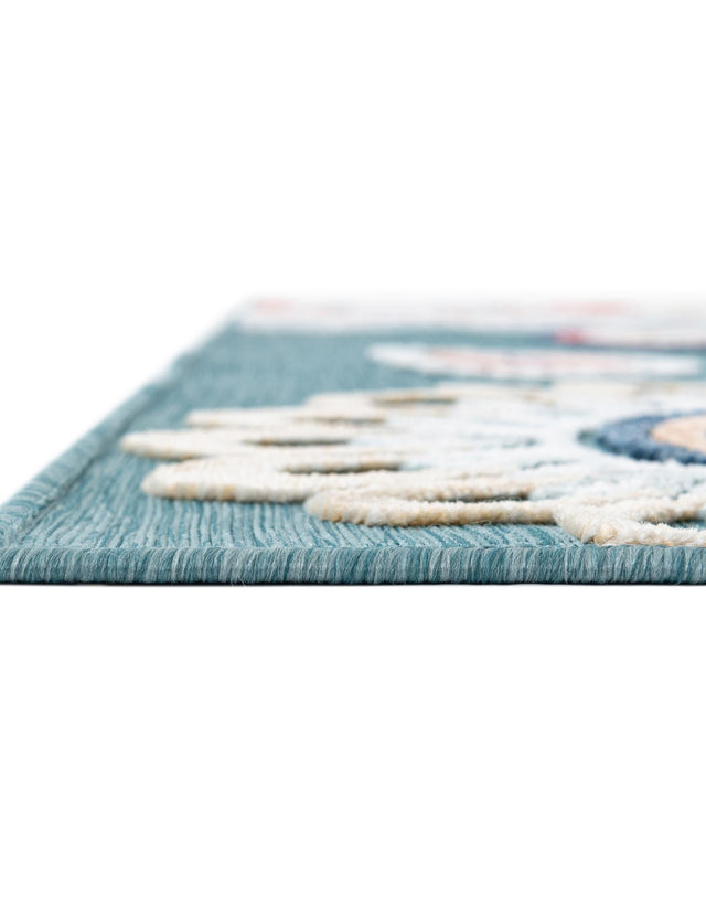 Light Blue 8' 2 x 10' Outdoor Botanical Rectangle Area Rug Weather Resistant for Patio, Deck, Terrace, Balcony, Porch Polypropylene Garden Floral Tropical Carpet for Sale at Rug Engine