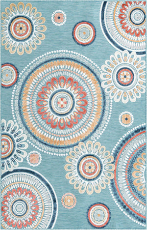 Light Blue 5' 2 x 8' Outdoor Botanical Rectangle Area Rug Weather Resistant for Patio, Deck, Terrace, Balcony, Porch Polypropylene Garden Floral Tropical Carpet for Sale at Rug Engine