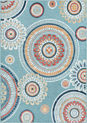 Light Blue 6' 4 x 9' Outdoor Botanical Rectangle Area Rug Weather Resistant for Patio, Deck, Terrace, Balcony, Porch Polypropylene Garden Floral Tropical Carpet for Sale at Rug Engine