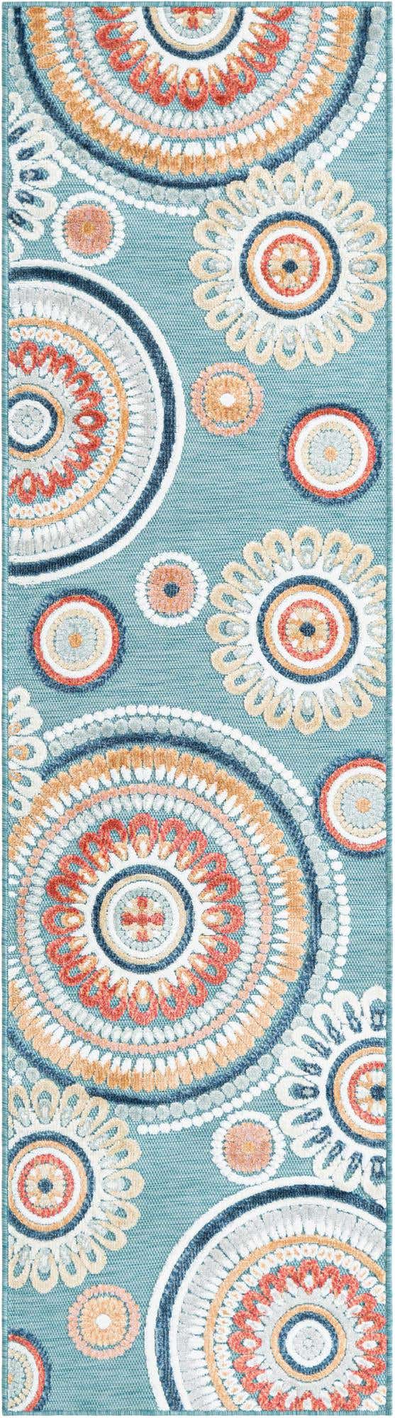 Light Blue 2' 2 x 8' Outdoor Botanical Runner Area Rug Weather Resistant for Patio, Deck, Terrace, Balcony, Porch Polypropylene Garden Floral Tropical Carpet for Sale at Rug Engine