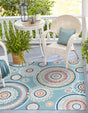 Light Blue 8' 2 x 8' 2 Outdoor Botanical Square Area Rug Weather Resistant for Patio, Deck, Terrace, Balcony, Porch Polypropylene Garden Floral Tropical Carpet for Sale at Rug Engine