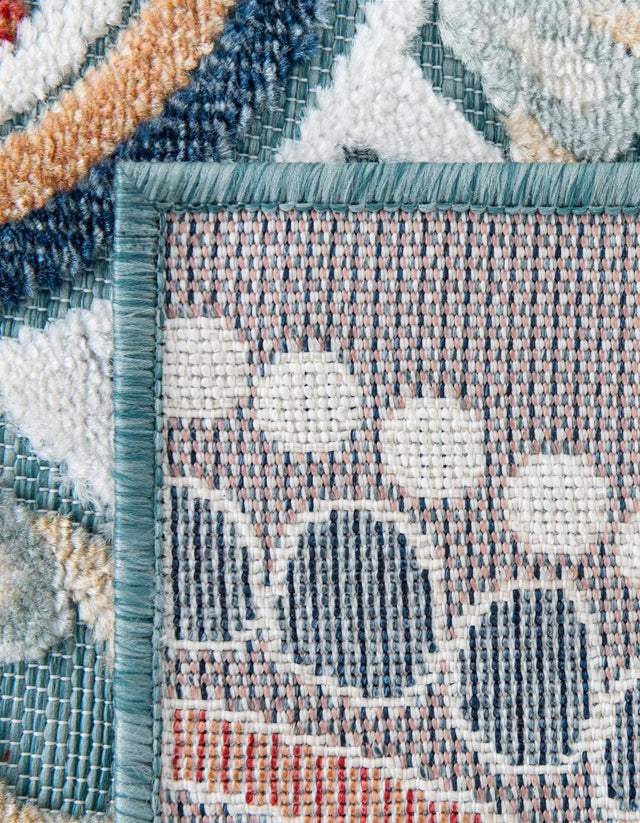 Light Blue 8' 2 x 8' 2 Outdoor Botanical Square Area Rug Weather Resistant for Patio, Deck, Terrace, Balcony, Porch Polypropylene Garden Floral Tropical Carpet for Sale at Rug Engine