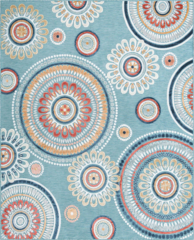 Light Blue 8' 2 x 10' Outdoor Botanical Rectangle Area Rug Weather Resistant for Patio, Deck, Terrace, Balcony, Porch Polypropylene Garden Floral Tropical Carpet for Sale at Rug Engine