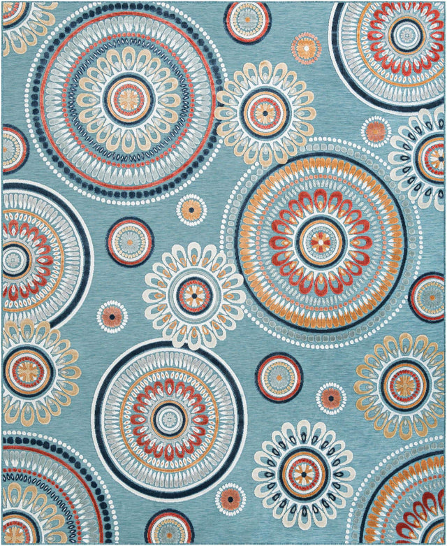 Light Blue 9' 9 x 12' Outdoor Botanical Rectangle Area Rug Weather Resistant for Patio, Deck, Terrace, Balcony, Porch Polypropylene Garden Floral Tropical Carpet for Sale at Rug Engine