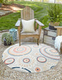 Gray 4' 5 x 4' 5 Outdoor Botanical Round Area Rug Weather Resistant for Patio, Deck, Terrace, Balcony, Porch Polypropylene Garden Floral Tropical Carpet for Sale at Rug Engine