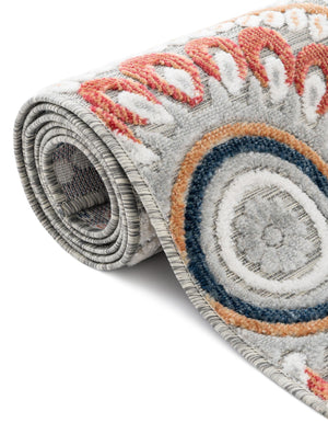 Gray 4' 5 x 4' 5 Outdoor Botanical Round Area Rug Weather Resistant for Patio, Deck, Terrace, Balcony, Porch Polypropylene Garden Floral Tropical Carpet for Sale at Rug Engine