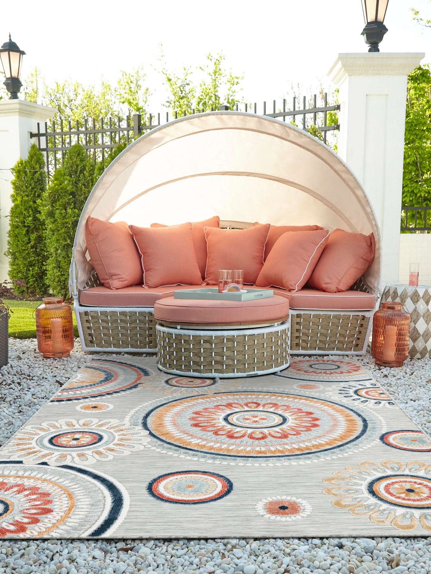 Gray 5' 2 x 8' Outdoor Botanical Rectangle Area Rug Weather Resistant for Patio, Deck, Terrace, Balcony, Porch Polypropylene Garden Floral Tropical Carpet for Sale at Rug Engine