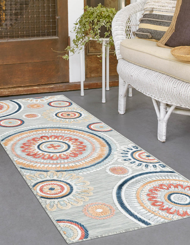 Gray 2' 7 x 12' Outdoor Botanical Runner Area Rug Weather Resistant for Patio, Deck, Terrace, Balcony, Porch Polypropylene Garden Floral Tropical Carpet for Sale at Rug Engine