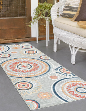 Gray 2' 2 x 6' 1 Outdoor Botanical Runner Area Rug Weather Resistant for Patio, Deck, Terrace, Balcony, Porch Polypropylene Garden Floral Tropical Carpet for Sale at Rug Engine