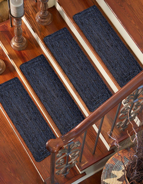 13 Pcs Navy Blue 1' x 2' 6 Braided Jute Stair Treads
