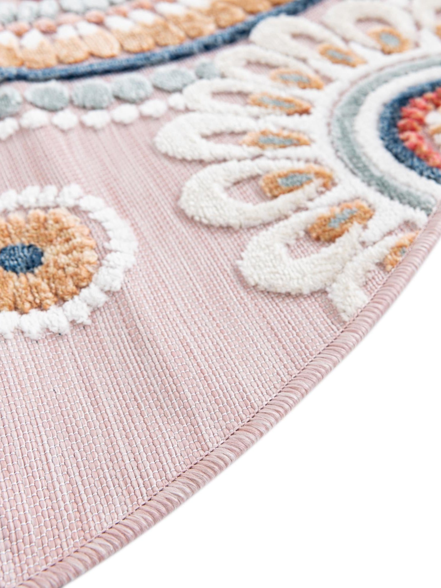 Pink 8' 2 x 8' 2 Outdoor Botanical Round Area Rug Weather Resistant for Patio, Deck, Terrace, Balcony, Porch Polypropylene Garden Floral Tropical Carpet for Sale at Rug Engine