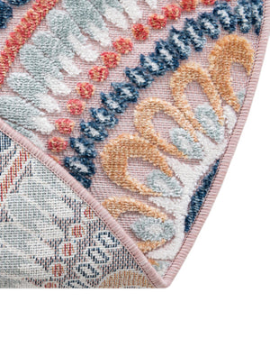Pink 8' 2 x 8' 2 Outdoor Botanical Round Area Rug Weather Resistant for Patio, Deck, Terrace, Balcony, Porch Polypropylene Garden Floral Tropical Carpet for Sale at Rug Engine