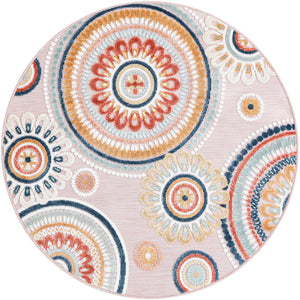 Pink 4' 5 x 4' 5 Outdoor Botanical Round Area Rug Weather Resistant for Patio, Deck, Terrace, Balcony, Porch Polypropylene Garden Floral Tropical Carpet for Sale at Rug Engine