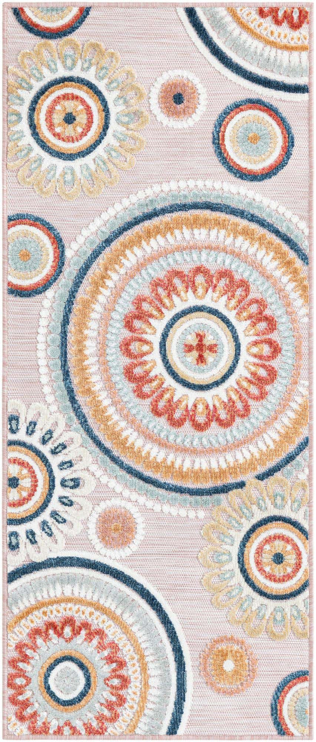 Pink 2' 2 x 5' 3 Outdoor Botanical Runner Area Rug Weather Resistant for Patio, Deck, Terrace, Balcony, Porch Polypropylene Garden Floral Tropical Carpet for Sale at Rug Engine