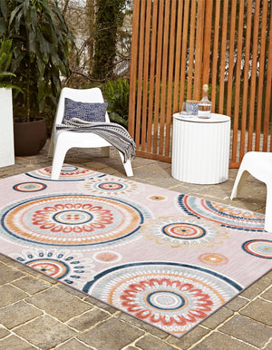 Pink 5' 2 x 8' Outdoor Botanical Rectangle Area Rug Weather Resistant for Patio, Deck, Terrace, Balcony, Porch Polypropylene Garden Floral Tropical Carpet for Sale at Rug Engine
