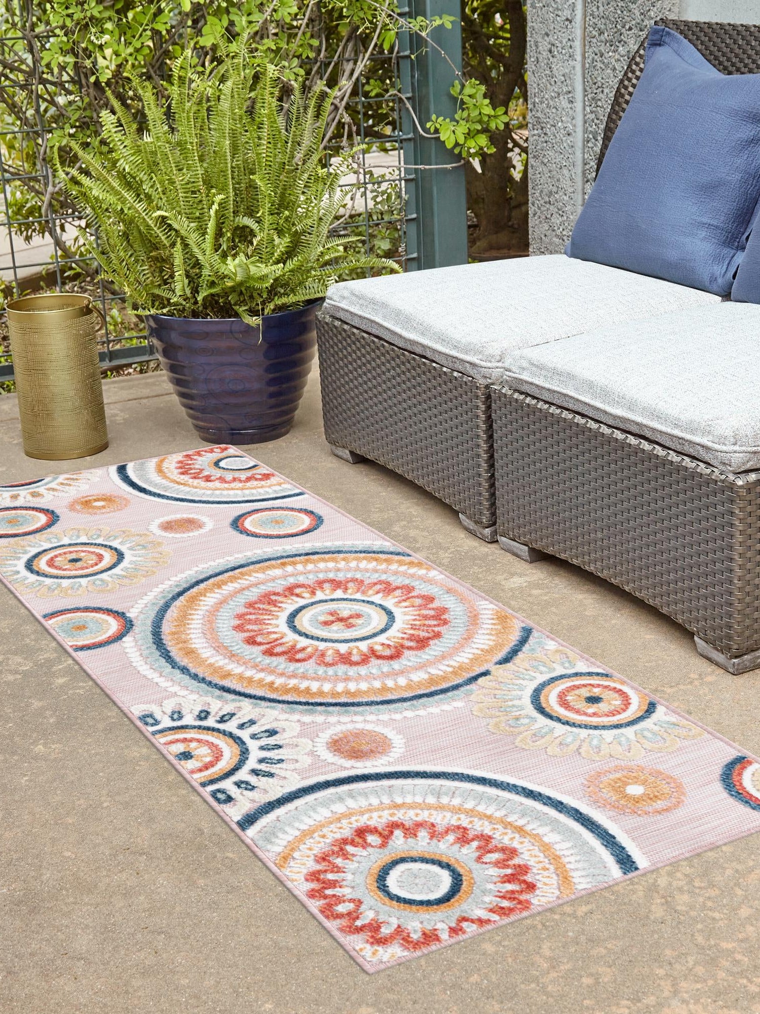 Pink 2' 2 x 6' 1 Outdoor Botanical Runner Area Rug Weather Resistant for Patio, Deck, Terrace, Balcony, Porch Polypropylene Garden Floral Tropical Carpet for Sale at Rug Engine