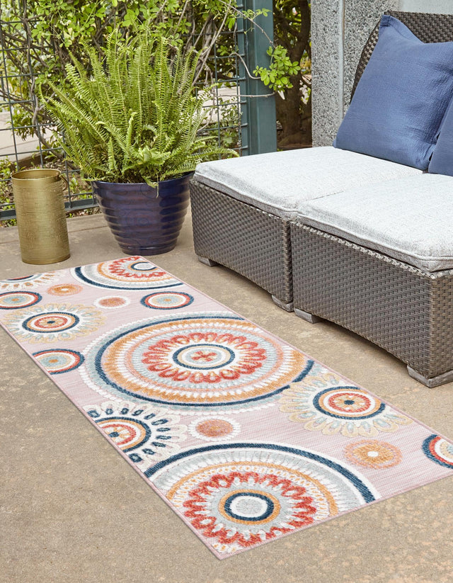 Pink 2' 2 x 6' 1 Outdoor Botanical Runner Area Rug Weather Resistant for Patio, Deck, Terrace, Balcony, Porch Polypropylene Garden Floral Tropical Carpet for Sale at Rug Engine