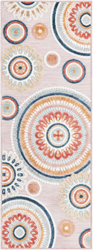 Pink 2' 2 x 6' 1 Outdoor Botanical Runner Area Rug Weather Resistant for Patio, Deck, Terrace, Balcony, Porch Polypropylene Garden Floral Tropical Carpet for Sale at Rug Engine