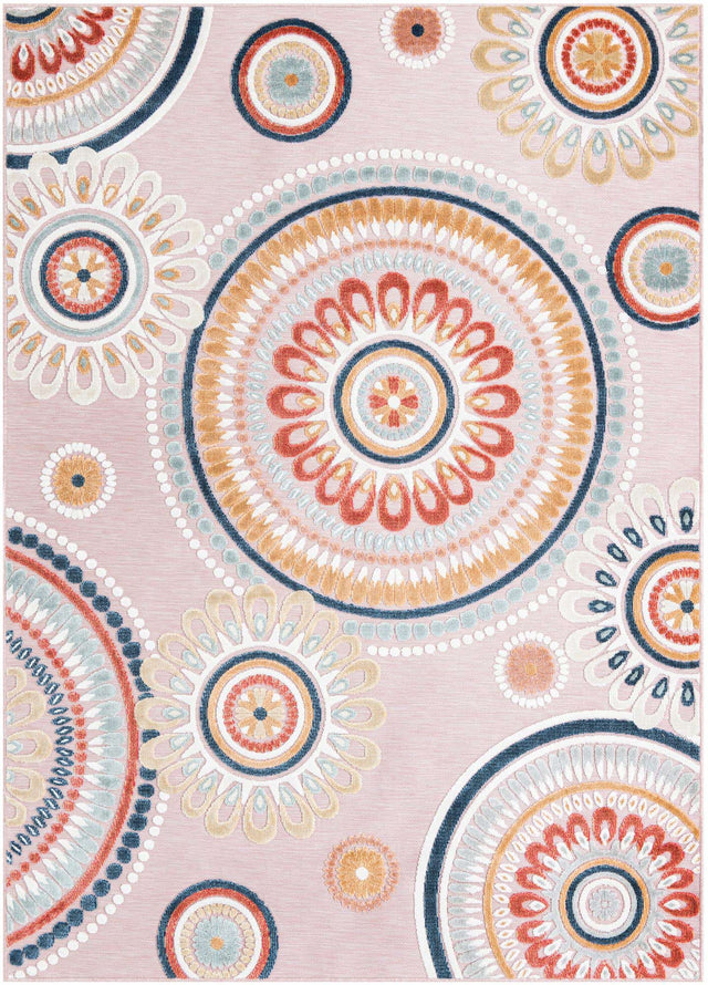 Pink 6' 4 x 9' Outdoor Botanical Rectangle Area Rug Weather Resistant for Patio, Deck, Terrace, Balcony, Porch Polypropylene Garden Floral Tropical Carpet for Sale at Rug Engine