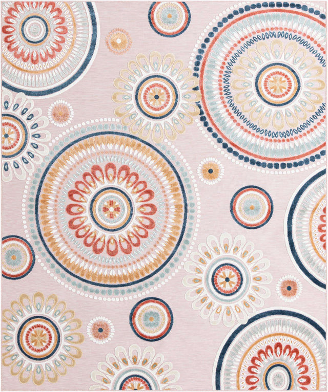 Pink 8' 2 x 10' Outdoor Botanical Rectangle Area Rug Weather Resistant for Patio, Deck, Terrace, Balcony, Porch Polypropylene Garden Floral Tropical Carpet for Sale at Rug Engine