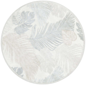 Gray 4' 5 x 4' 5 Outdoor Botanical Round Area Rug Weather Resistant for Patio, Deck, Terrace, Balcony, Porch Polypropylene Garden Floral Tropical Carpet for Sale at Rug Engine