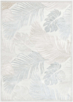 Gray 4' 5 x 6' 1 Outdoor Botanical Rectangle Area Rug Weather Resistant for Patio, Deck, Terrace, Balcony, Porch Polypropylene Garden Floral Tropical Carpet for Sale at Rug Engine
