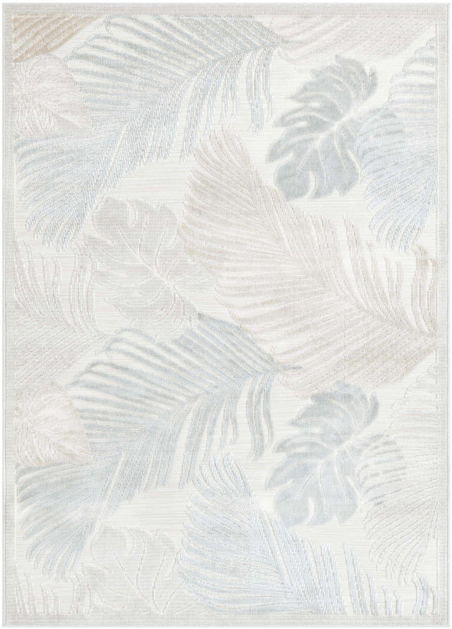 Gray 4' 5 x 6' 1 Outdoor Botanical Rectangle Area Rug Weather Resistant for Patio, Deck, Terrace, Balcony, Porch Polypropylene Garden Floral Tropical Carpet for Sale at Rug Engine
