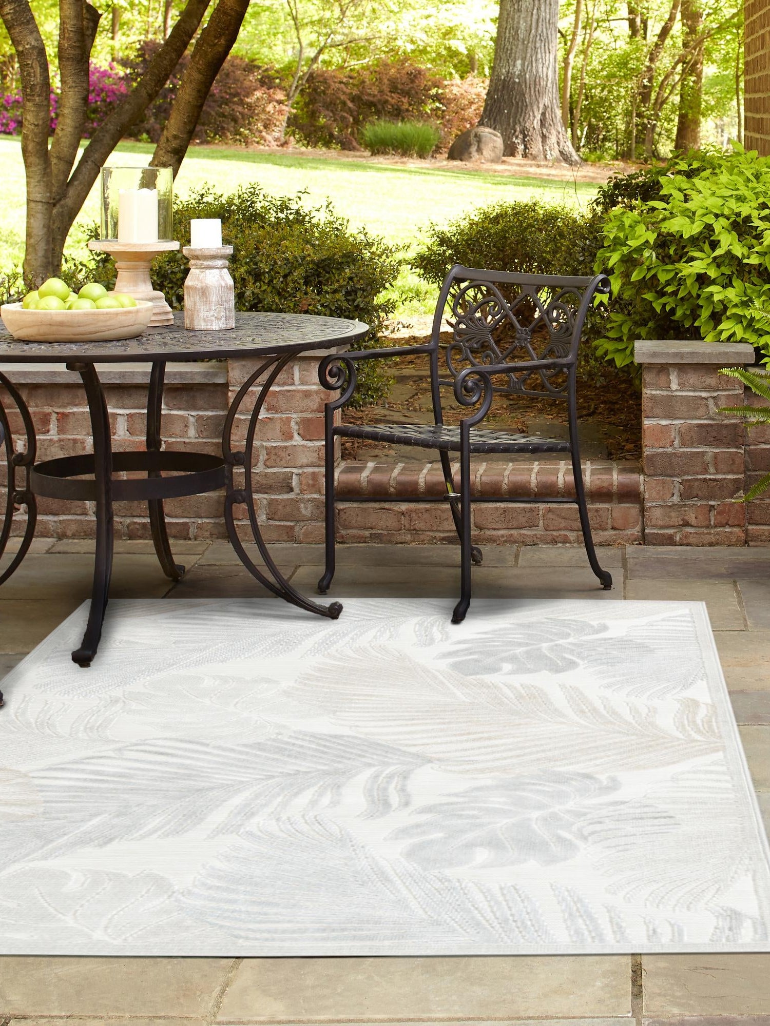 Gray 5' 2 x 8' Outdoor Botanical Rectangle Area Rug Weather Resistant for Patio, Deck, Terrace, Balcony, Porch Polypropylene Garden Floral Tropical Carpet for Sale at Rug Engine