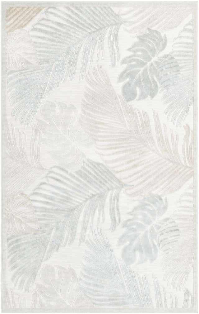 Gray 5' 2 x 8' Outdoor Botanical Rectangle Area Rug Weather Resistant for Patio, Deck, Terrace, Balcony, Porch Polypropylene Garden Floral Tropical Carpet for Sale at Rug Engine