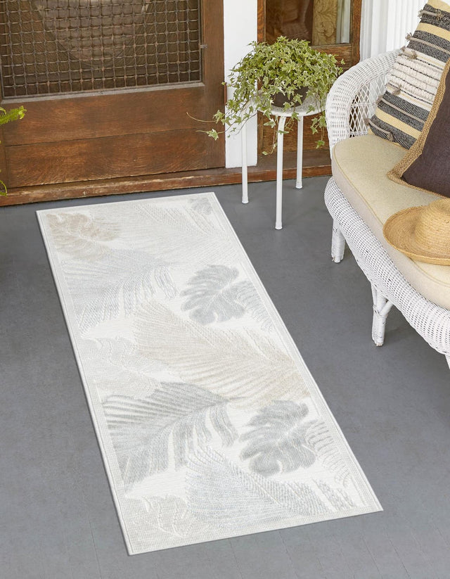 Gray 2' 2 x 6' 1 Outdoor Botanical Runner Area Rug Weather Resistant for Patio, Deck, Terrace, Balcony, Porch Polypropylene Garden Floral Tropical Carpet for Sale at Rug Engine