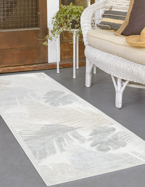 Gray 2' 2 x 5' 3 Outdoor Botanical Runner Area Rug Weather Resistant for Patio, Deck, Terrace, Balcony, Porch Polypropylene Garden Floral Tropical Carpet for Sale at Rug Engine