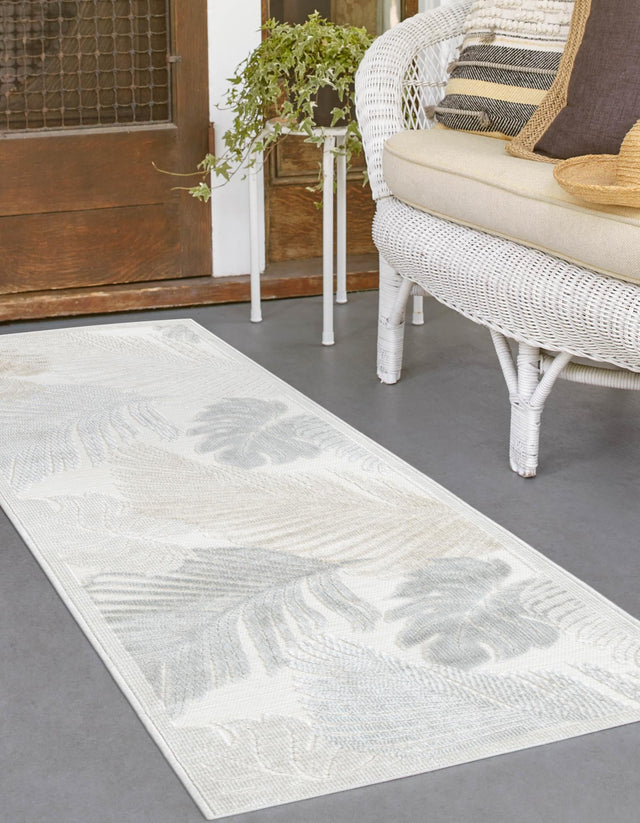Gray 2' 2 x 6' 1 Outdoor Botanical Runner Area Rug Weather Resistant for Patio, Deck, Terrace, Balcony, Porch Polypropylene Garden Floral Tropical Carpet for Sale at Rug Engine