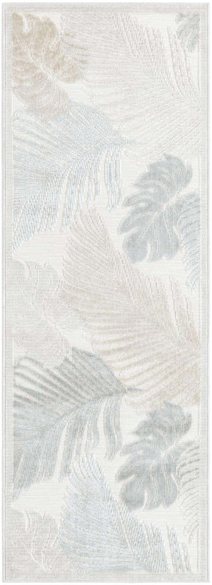 Gray 2' 2 x 6' 1 Outdoor Botanical Runner Area Rug Weather Resistant for Patio, Deck, Terrace, Balcony, Porch Polypropylene Garden Floral Tropical Carpet for Sale at Rug Engine