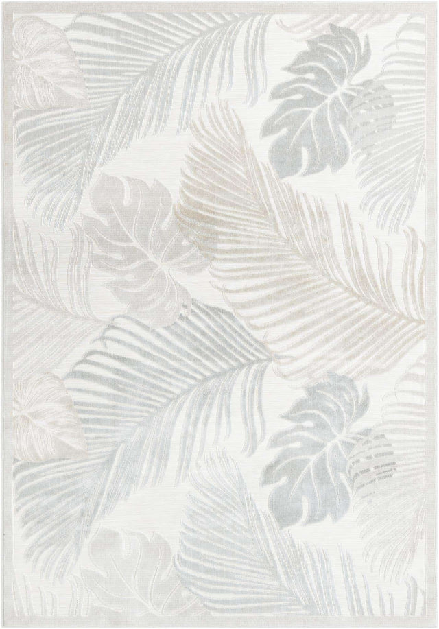 Gray 6' 4 x 9' Outdoor Botanical Rectangle Area Rug Weather Resistant for Patio, Deck, Terrace, Balcony, Porch Polypropylene Garden Floral Tropical Carpet for Sale at Rug Engine