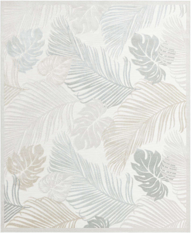 Gray 8' 2 x 10' Outdoor Botanical Rectangle Area Rug Weather Resistant for Patio, Deck, Terrace, Balcony, Porch Polypropylene Garden Floral Tropical Carpet for Sale at Rug Engine