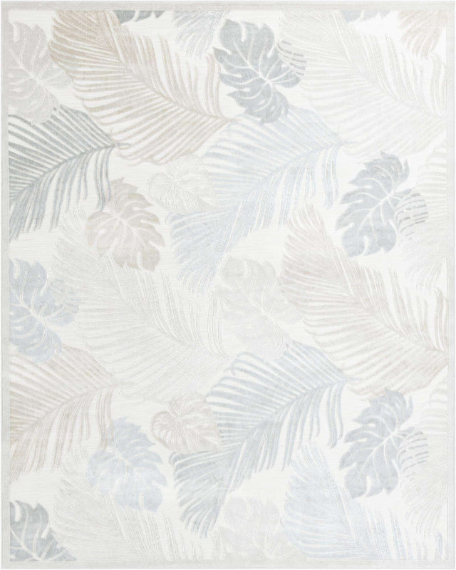 Gray 9' 9 x 12' Outdoor Botanical Rectangle Area Rug Weather Resistant for Patio, Deck, Terrace, Balcony, Porch Polypropylene Garden Floral Tropical Carpet for Sale at Rug Engine